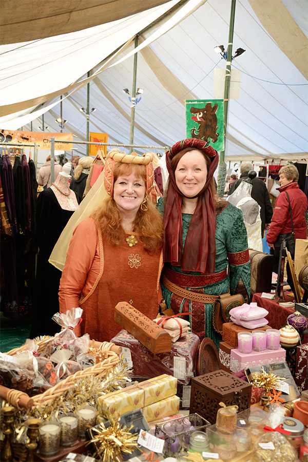 People with costumes at Ludlow Medieval Christmas fayre