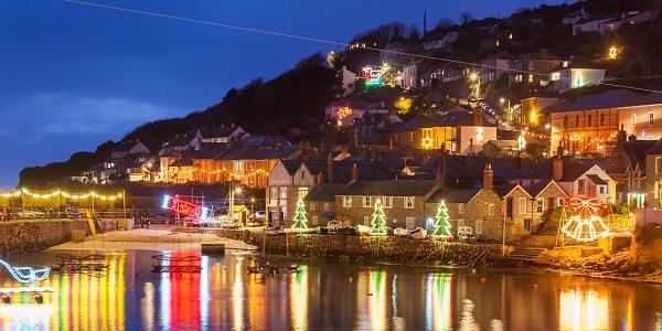 The most famous Cornish Christmas lights can be seen at Mousehole, a coastal village near Penzance. 